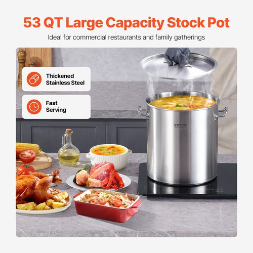 Stainless Steel Stockpot, 53 Quart Large Cooking Pots, Cookware Sauce