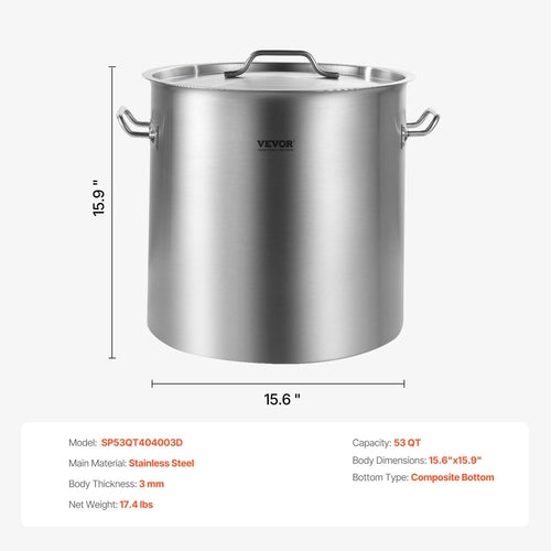 Stainless Steel Stockpot, 53 Quart Large Cooking Pots, Cookware Sauce